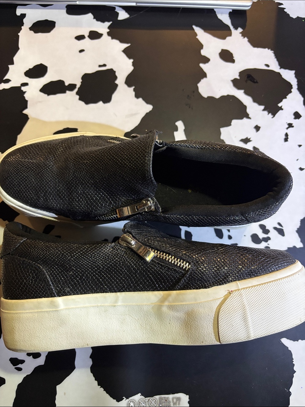 Shoe Dazzle Black Slip-On Platform Sneakers with White Sole